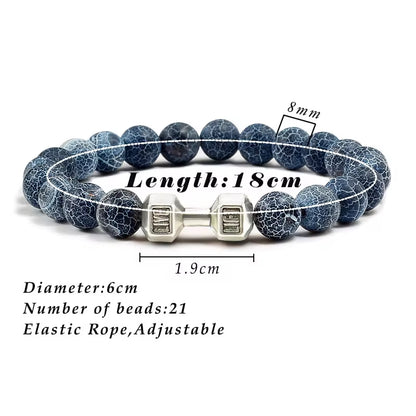 ForgeFit™ Volcanic Stone Fitness Bracelet / Natural Volcanic Stone Bracelet Men Matte Black Lave White Beads Charm Dumbbell Strand Bracelets Women Barbell Fitness Jewelry