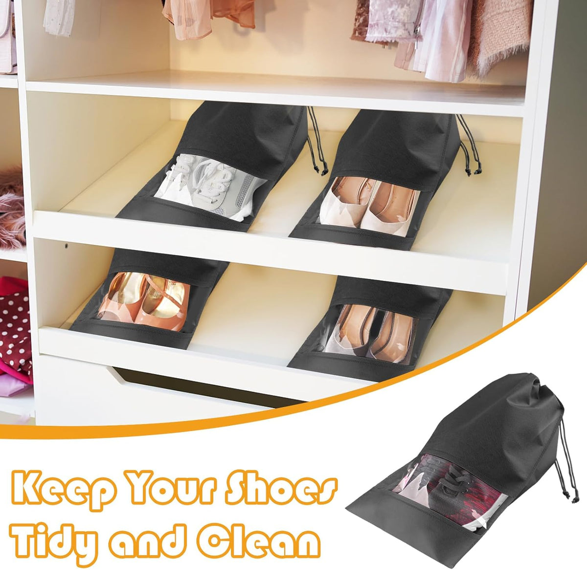 10-Pack Travel Shoe Bags with Clear Windows – Breathable Drawstring Shoe Organizer