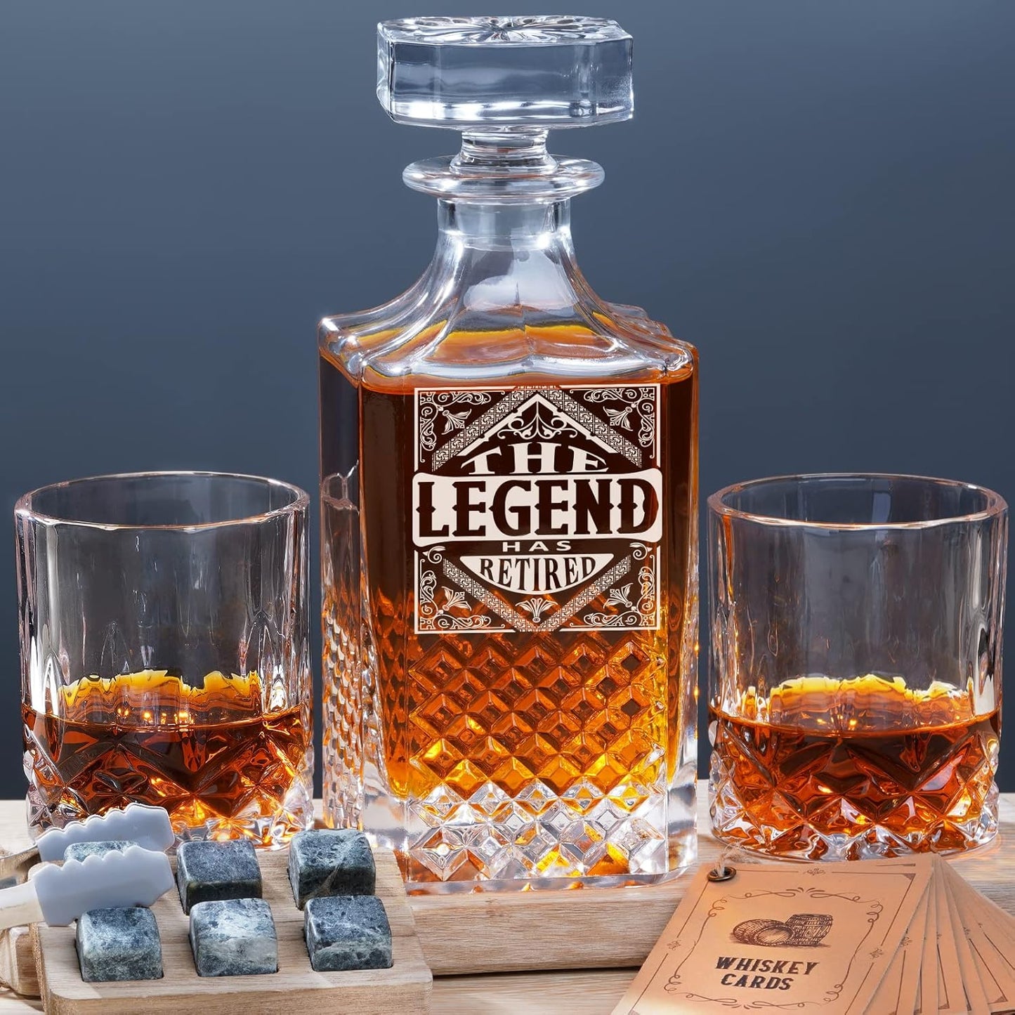 Gift Whiskey Decanter Set with 2 Glasses, Unique Cool Dad Birthday Gift from Daughter Son, Best Christmas Retirement Present for Man Father