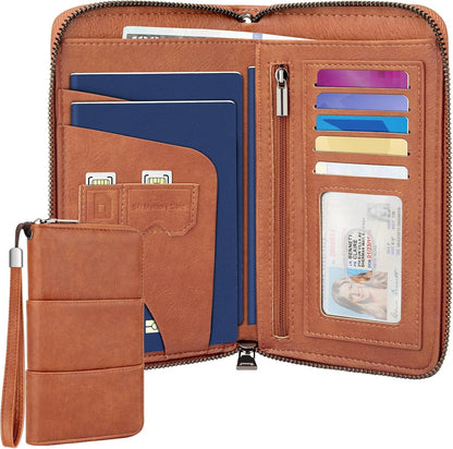 RFID-Blocking Family Passport Wallet – Multi-Document Travel Organizer with Removable Wristlet