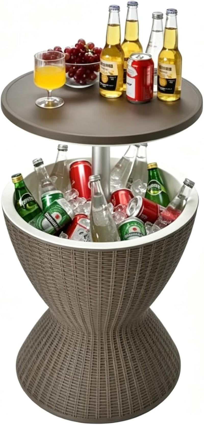 Tangkula Outdoor Cooler Table, Multi-Functional Cooler Bar Table, Adjustable Height Ice Cooler Side Table W/Drain Plug, 8 Gallon Beer & Wine Cooler, Rattan Style Patio Furniture for Pool Parties | Adjustable Height Ice Cooler Side Table W/Drain Plug, Beer & Wine Cooler, Rattan Style Patio Furniture for Pool Parties