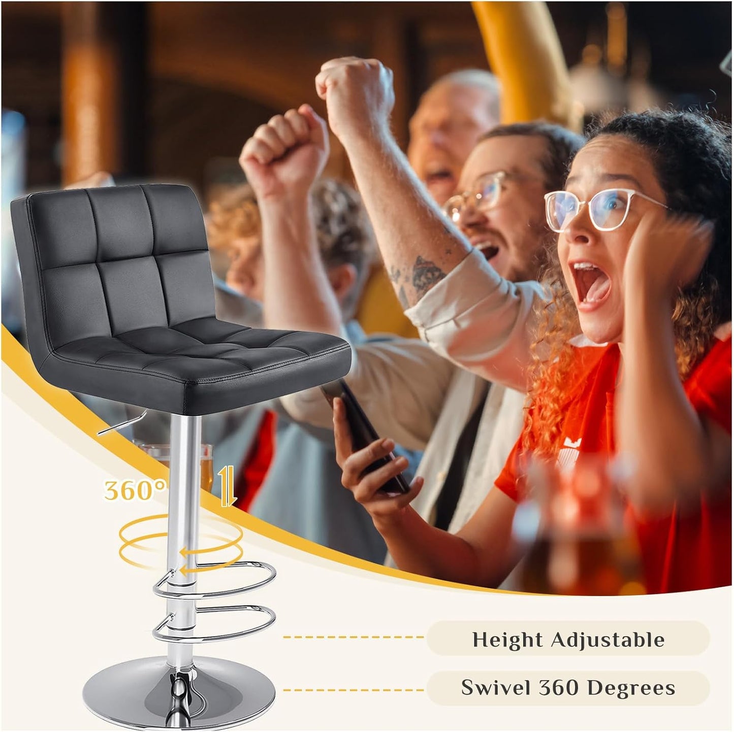 DUMOS Bar Stools Set of 4, 24 Inch Counter Height Bar Stools, Upholstered Modern Kitchen Barstools with Metal Base, PU Leather Saddle Stools for Kitchen Island, Inky Black