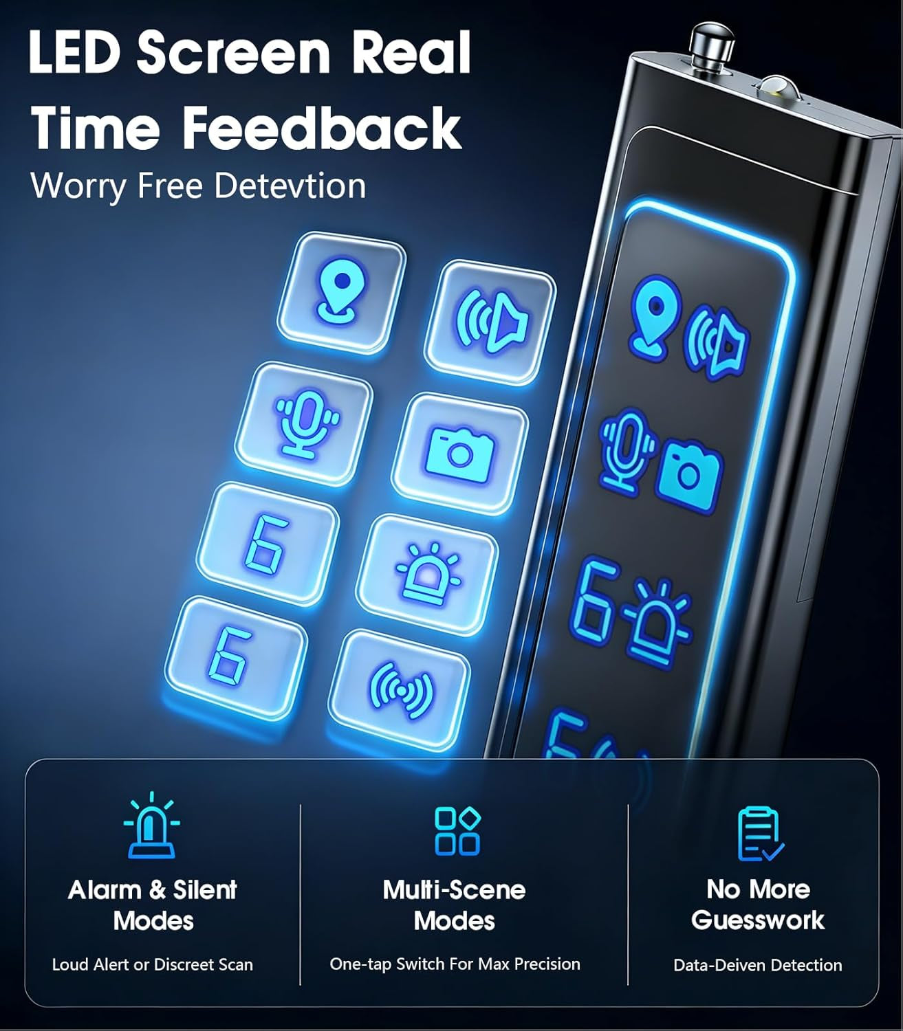 AI Hidden Camera Detector,High Precision Bug & Wifi Scanner Finder,All in One Hidden Devices Detector with 6 Sensitivity Levels & 4 Detection Modes,Gps Trackers for Hotel,Bathroom,Office,Car&Travel