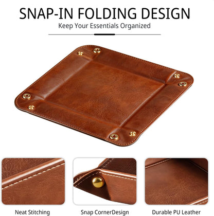 Viral Vault Roman Texture Valet Tray — PU Leather EDC Catchall & Nightstand Organizer