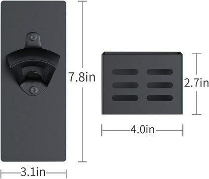 Magnetic Bottle Opener with Cap Catcher, Man Cave Accessories Removable Wall Mounted Beer Bottle Opener for Kitchen Fridge, Beer Gifts for Men (Black)