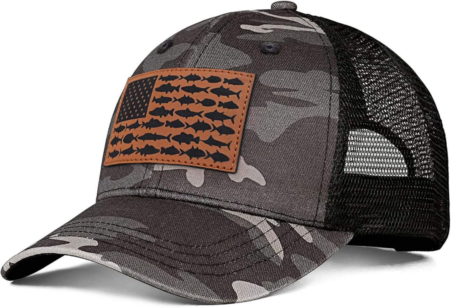 American Fish Flag Trucker Hat, Fishing Gifts for Men, Snapback Fishing Hat Perfect for Fishing and Daily Use