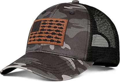 American Fish Flag Trucker Hat, Fishing Gifts for Men, Snapback Fishing Hat Perfect for Fishing and Daily Use