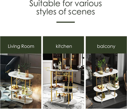 PAUKIN Gold Bar Carts with 4-Tier Storage Shelves, Mobile Bar Serving Cart with Wine Rack and Glass Holder, for the Home, Kitchen, Living Room, Dining Room