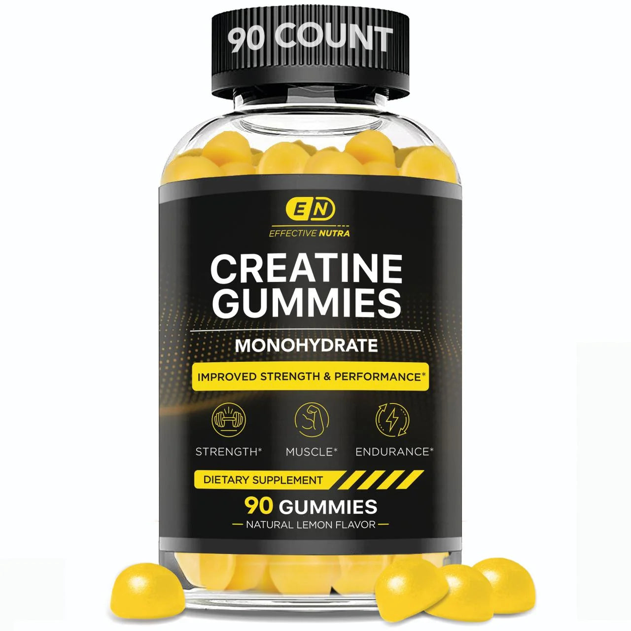 Effective Nutra Creatine Gummies for Men & Women - Creatine Monohydrate Gummies for Strength, Muscle, Energy - Natural Lemon Flavor (90Ct)