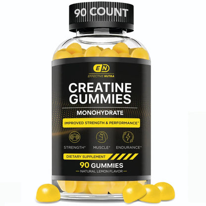 Effective Nutra Creatine Gummies for Men & Women - Creatine Monohydrate Gummies for Strength, Muscle, Energy - Natural Lemon Flavor (90Ct)
