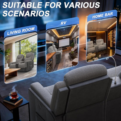 Duitrc Manual Loveseat Recliner Sofa, Home Theater Seating with Touch Reading Light, Console with Cup Holders & Storage, USB Ports, 2 Seater Reclining Couch for Living Room, RV, Home Theater