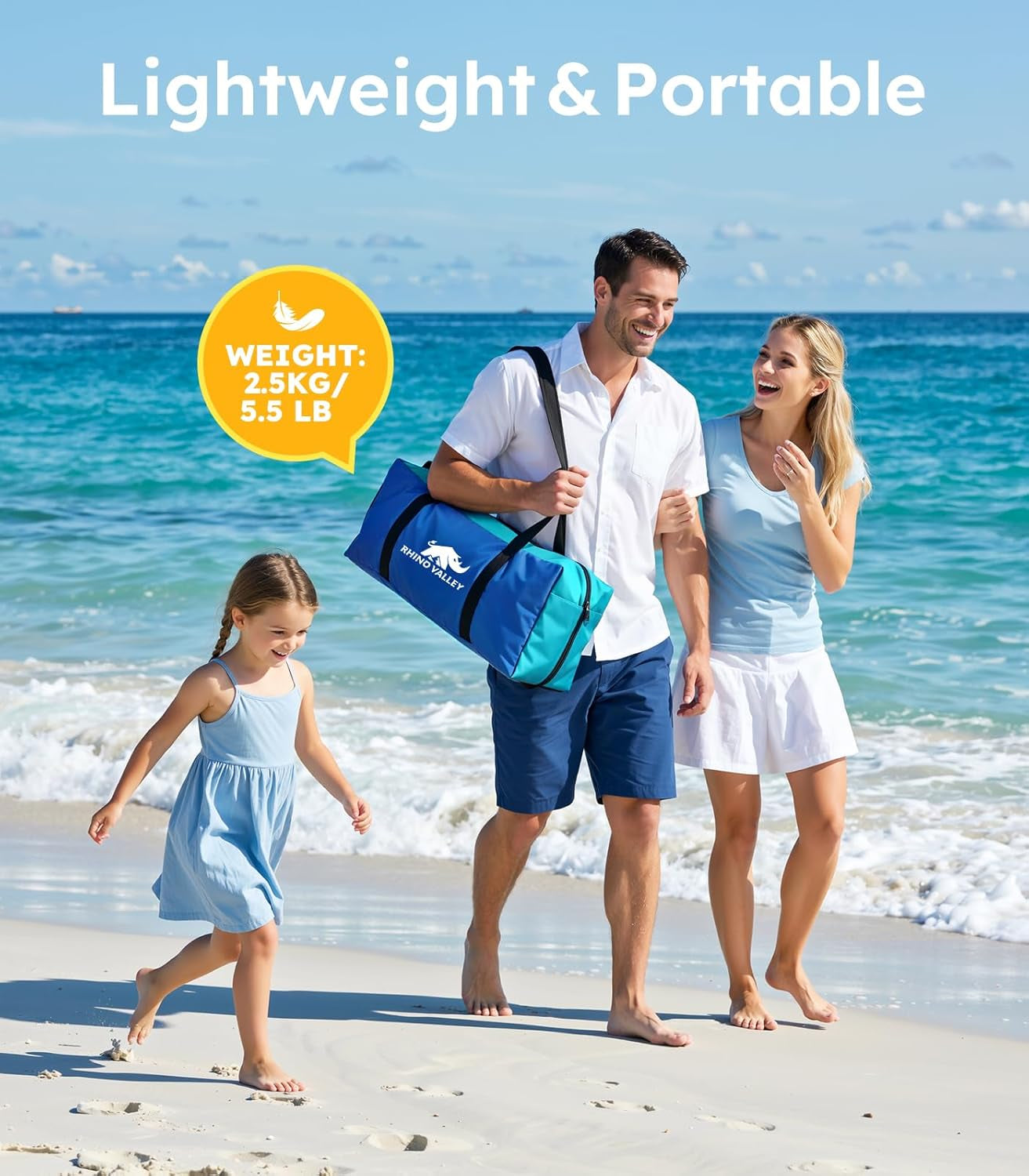 Rhino Valley Beach Tent with Double Zippered Doors, Beach Tent Sun Shelter with UPF50+ UV Protection, Beach Canopy Portable Storage Bag for Beach Camping Fishing, for 2-3 People