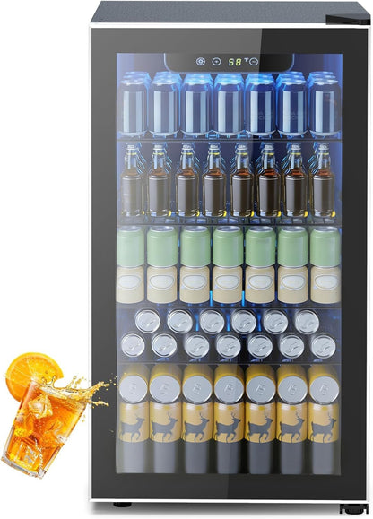 Mini Fridge 130 Can Beverage Refrigerator Cooler, 3.2 Cu.Ft Drink Fridge for Soda Wine Beer, Adjustable Temperature Control for Home Office, Black