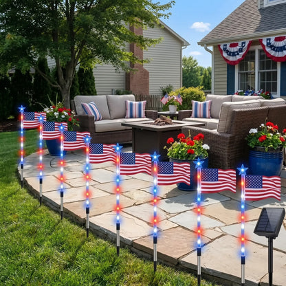 8-Piece Flag Light Set, 4Th of July Decorations 8 Lighting Modes, 8-In-1 American Flag Solar Lights, Memorial Day Decorations Featuring Red, White, and Blue Lights for Independence Day Pathway Garden Decorations Yard Pathway