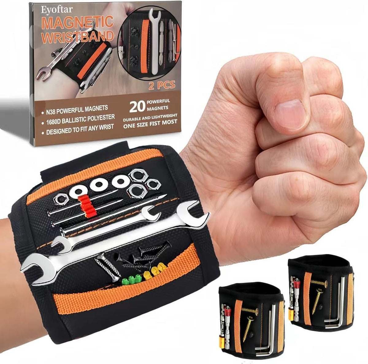 Magnetic Wristband for Tools (4-Pack) - Premium Tool Belt for Men, Heavy-Duty 20-Magnet Holds Screws DIY & Construction, Gift for Men, Cool Gadgets for Husband, Grandpa, Handyman