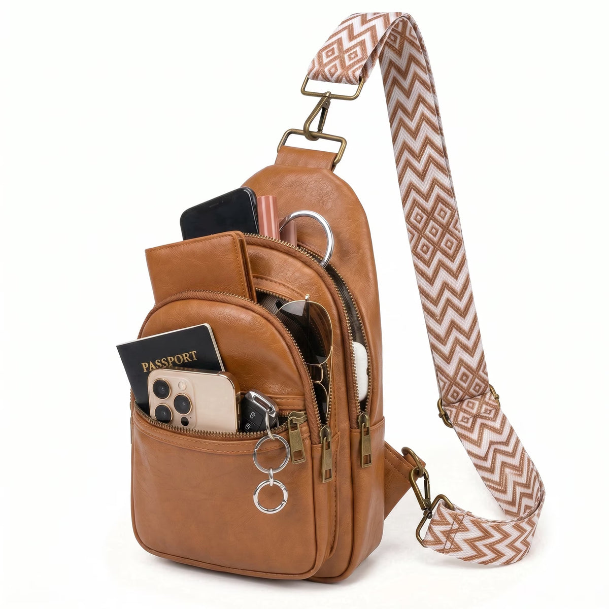 Unisex Brown Crossbody Sling Bag – Water-Resistant PU Leather Travel Bag