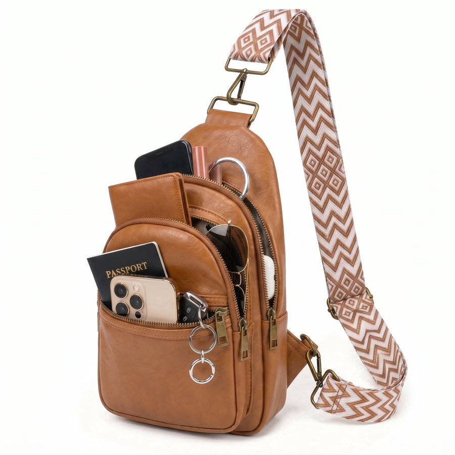Unisex Brown Crossbody Sling Bag – Water-Resistant PU Leather Travel Bag