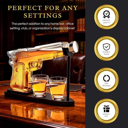 The Wine Savant Whiskey Gun Decanter Set + 2 Bullet Glasses - Birthday Pistol Gifts for Men Who Have Everything, Whiskey Gifts for Men Dad, for Father, Husband, Boyfriend & Military Enthusiasts