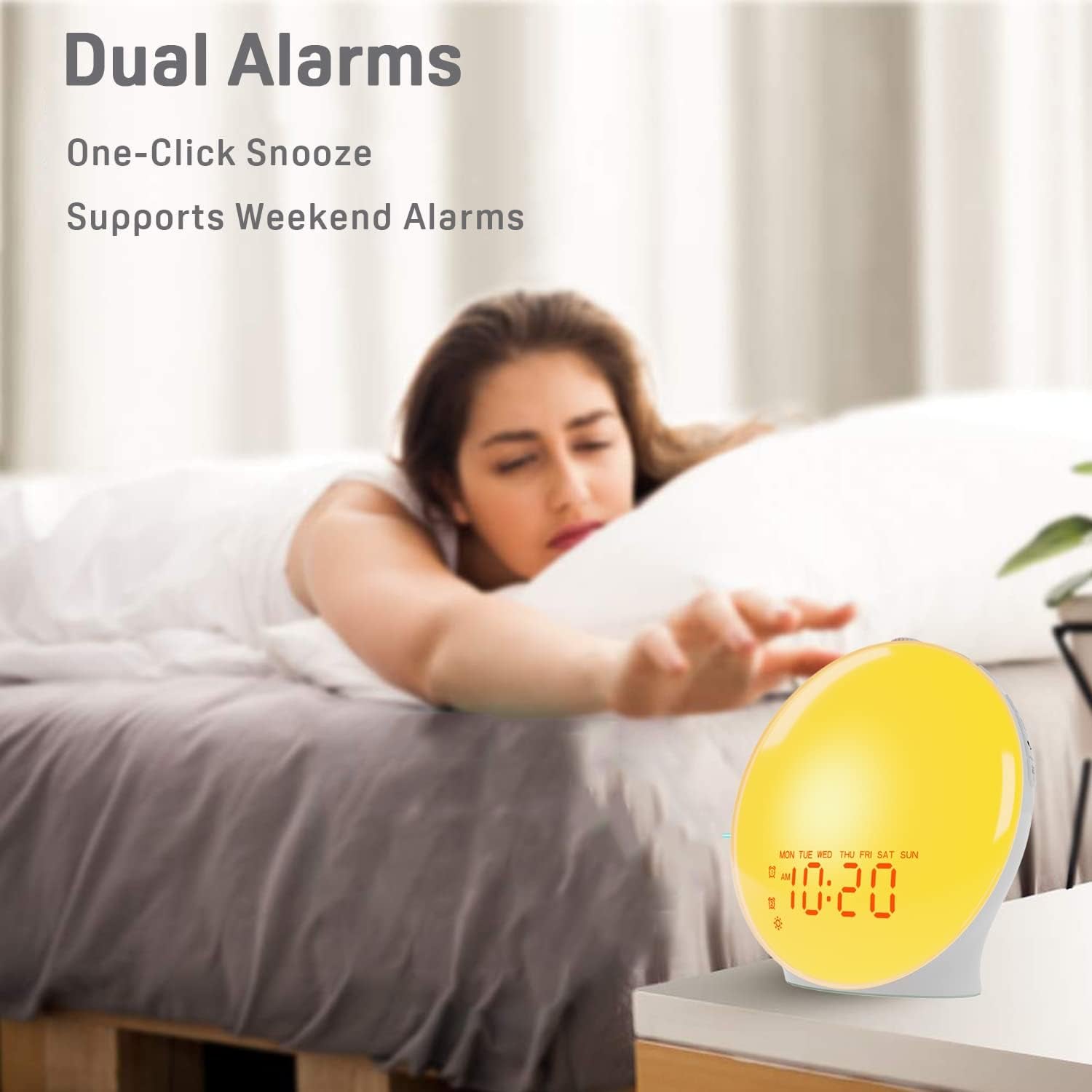 Wake up Light Sunrise Alarm Clock for Kids, Heavy Sleepers, Bedroom, with Sunrise Simulation, Sleep Aid, Dual Alarms, FM Radio, Snooze, Nightlight, Daylight, 7 Colors, 7 Natural Sounds, Ideal for Gift