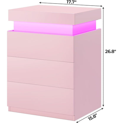 Bedroom Nightstand Charging Station LED Lights Sliding Top Drawers