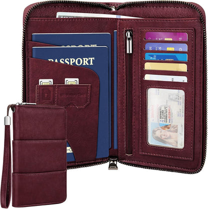 RFID-Blocking Family Passport Wallet – Multi-Document Travel Organizer with Removable Wristlet
