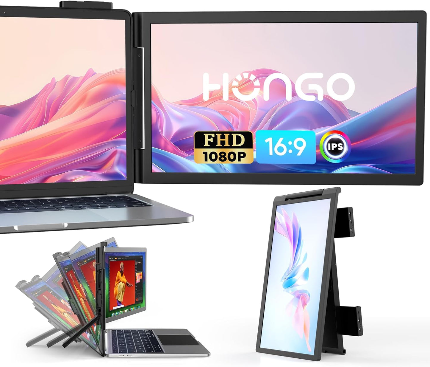 Laptop Screen Extender,14" FHD 1080P IPS Dual Screen,Attachment Screen Extended Extra Screen, Portable Monitor for Laptops 14-16" with USB-C/HDMI Port, Plug N Play for Windows/Mac/Android/Switch/Ps5