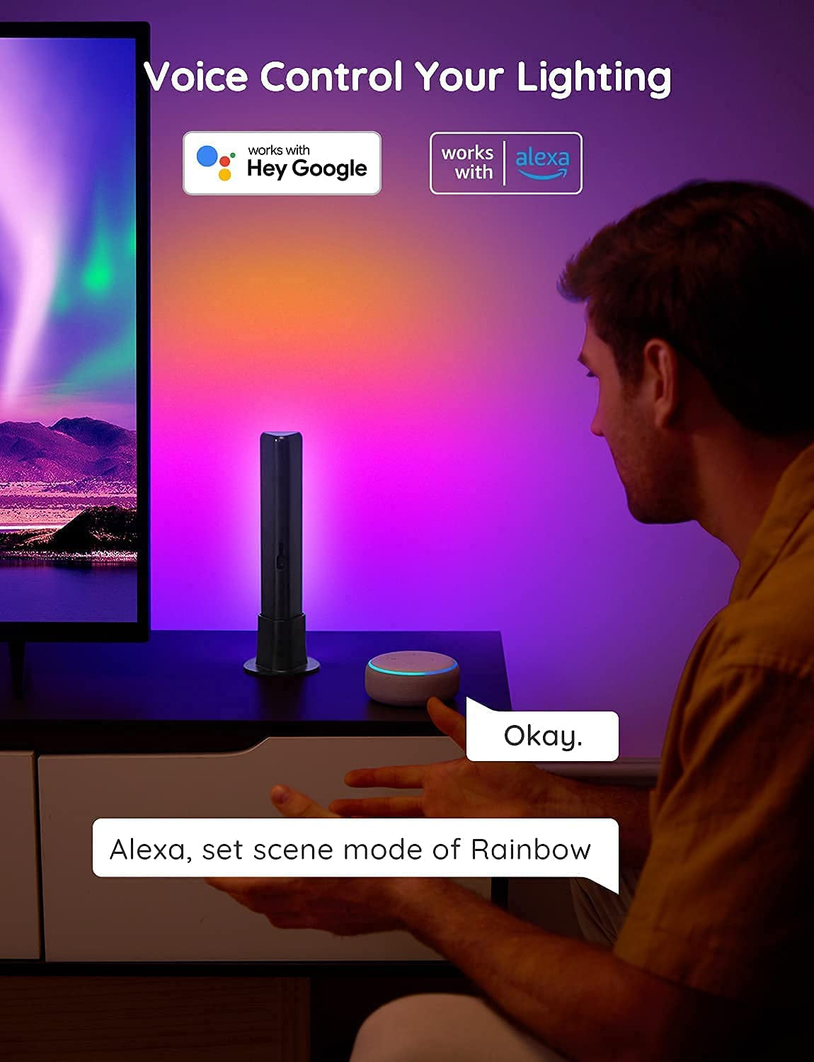 Govee Smart LED Light Bars, Work with Alexa and Google Assistant, RGBICWW Wifi TV Backlights with Scene and Music Modes for Gaming, Pictures, PC, Room Decoration