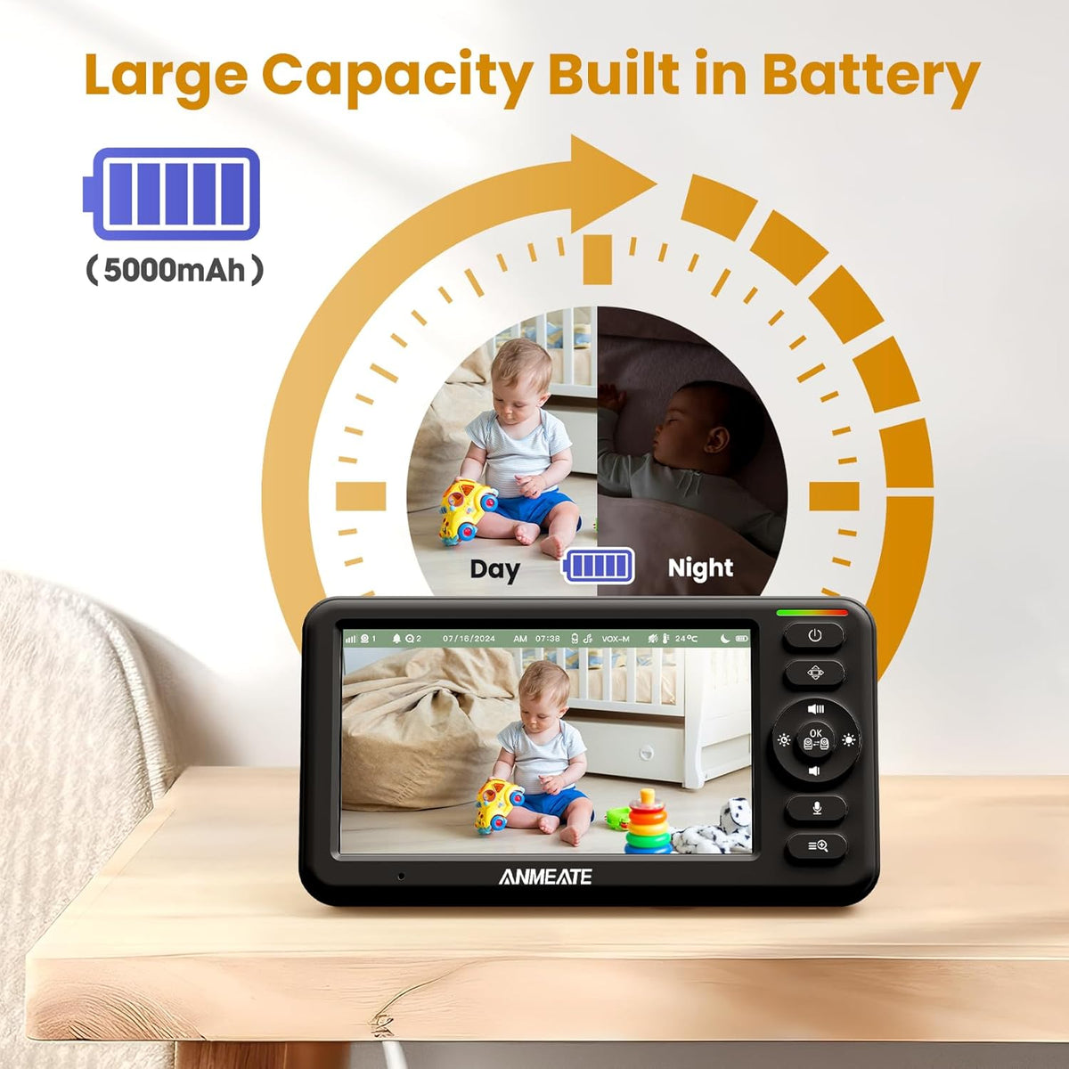 ANMEATE 5" Baby Monitor with Camera and Audio No Wifi