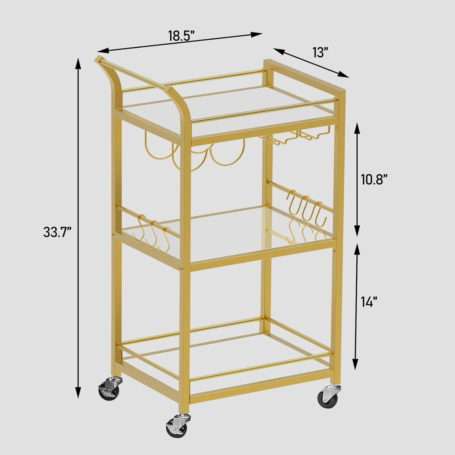 TUTOTAK Bar Cart, Home Bar Serving Cart with 3-Tier Mirrored Shelf, Wine Cart, Mobile Kitchen Shelf, Gold BC01BB034