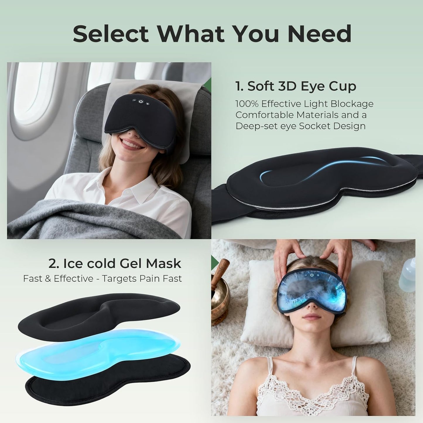 2 in 1 Smart Bluetooth Bamboo Cotton Sleep Mask Headphones, 3D Weighted Compress Cooling Gel Eye Mask 100% Blackout Sleep Mask Zero Eye Pressure|Warm&Cooling Mask Hot Cold Therapy Sleep Headphones