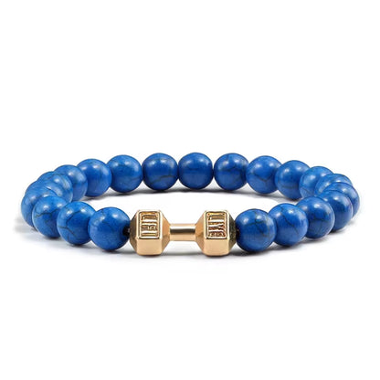 ForgeFit™ Volcanic Stone Fitness Bracelet / Natural Volcanic Stone Bracelet Men Matte Black Lave White Beads Charm Dumbbell Strand Bracelets Women Barbell Fitness Jewelry