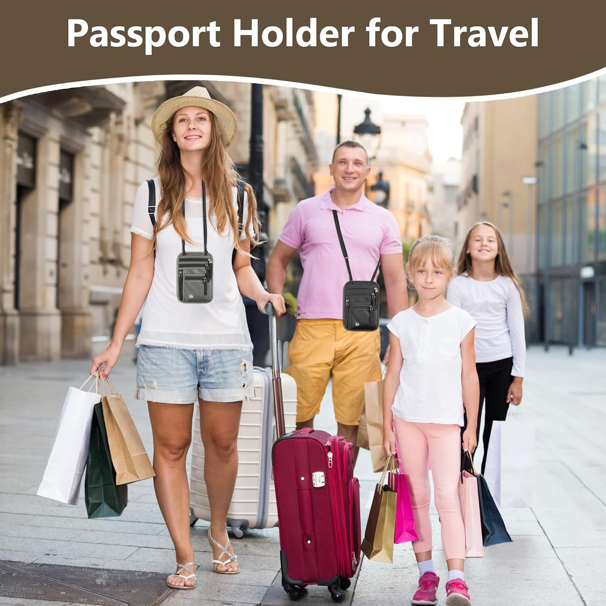 RFID-Blocking Travel Neck Wallet – Passport Holder with 5 Compartments