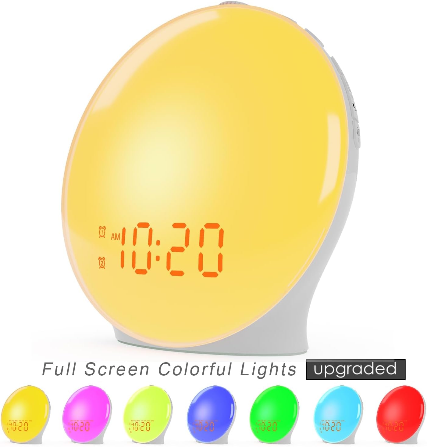 Wake up Light Sunrise Alarm Clock for Kids, Heavy Sleepers, Bedroom, with Sunrise Simulation, Sleep Aid, Dual Alarms, FM Radio, Snooze, Nightlight, Daylight, 7 Colors, 7 Natural Sounds, Ideal for Gift