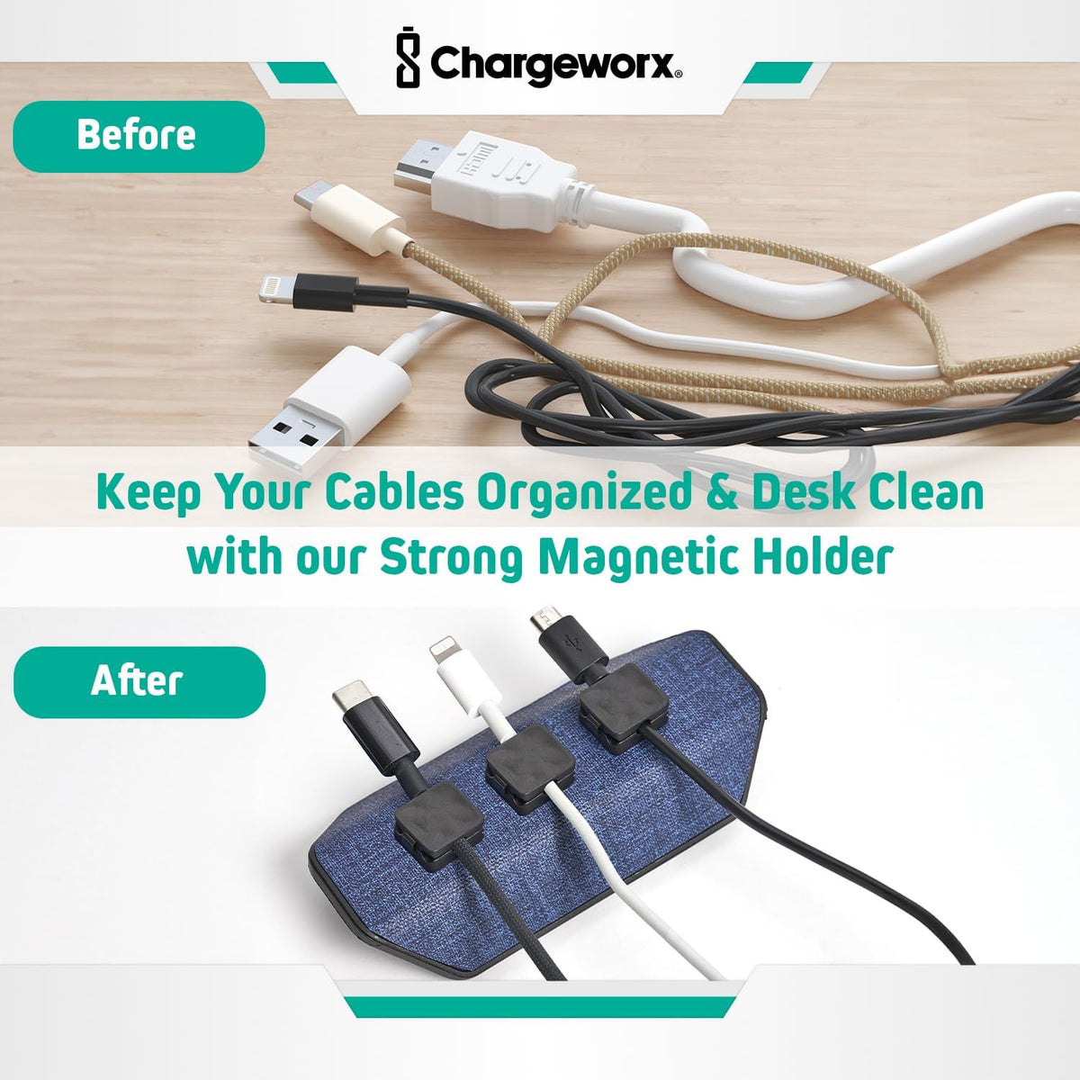Viral Vault Magnetic Cable Holder — Weighted Base & 3 Magnetic Cable Clips
