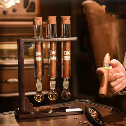 Glass Cigar Tubes Humidor Set Cigar Flavor Infuser Ball Base & Wooden Plug Cigar Incense Glass Tube Set